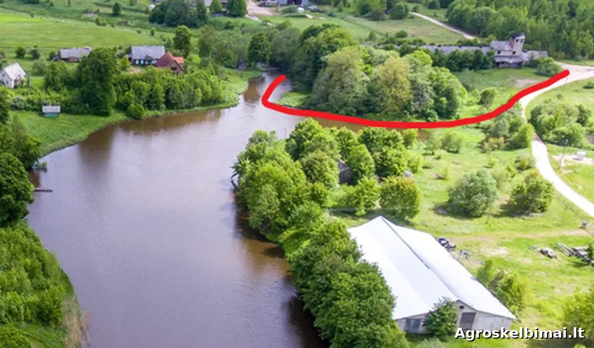 Prie vandens parduodamas 122 arų sklypas su mūriniu pastatu ir pakrantės mišku